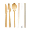 Eco-Friendly Portable Bamboo Cutlery Set with Pouch Reusable Travel Utensils Set Wooden Spoon Fork Knife Straw for Camping