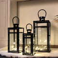 Set of 3 Modern Large Black Metal Candle Lantern Garden Hanging Metal Candle Holder Home Outdoor Empty Lanterns for Wedding