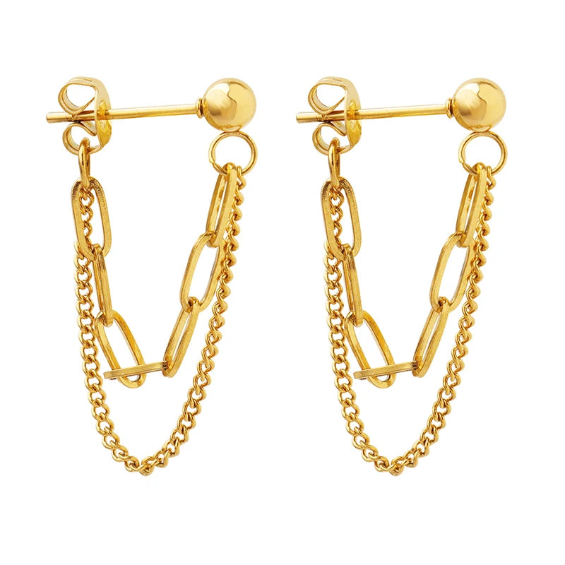 Custom Size Double Layer Chain Pendant Earrings Stainless Steel Earrings Jewelry Gold Plated
