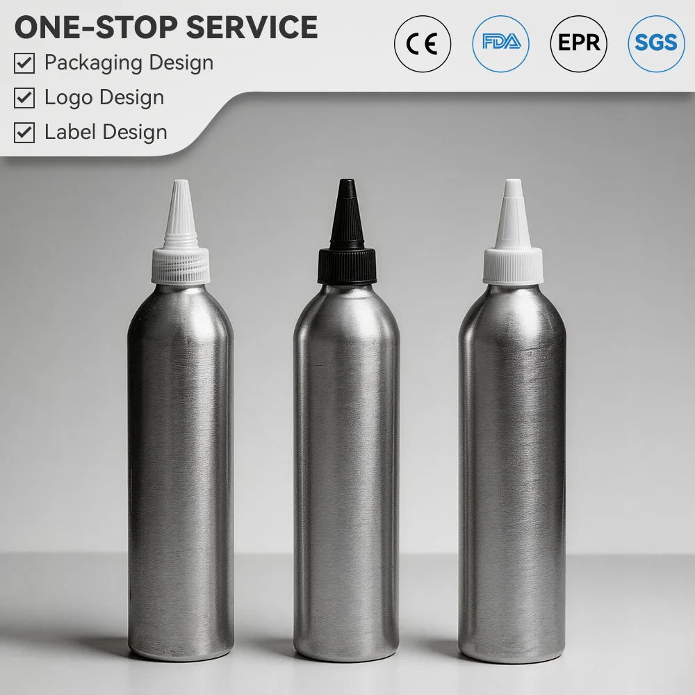 30-500ml Aluminum Bottle with Tapered Spout Essential Oil & Cosmetic Refill Container for Liquids Lotions & Serums