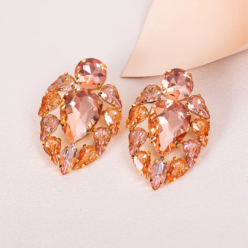 Vintage Women Colorful Gemstone Drop Earrings Rhinestone Crystal Geometric Water Drop Earrings Wholesale Jewelry