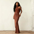 Summer 2026 Women Hot Selling Maxi Dress Halter Neck Sleeveless Slim Fit Patchwork Long Skirt Elegant Hollow Out Dresses