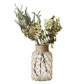 Decorative Modern Art Unique Amber Round Shape Flower Vase with Creative Rope Net Glass Bottle for Wedding Home Decor