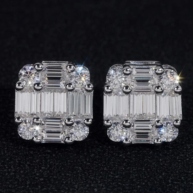 Ready to Ship Hip Hop Jewelry Pass Diamond Tester 925 Sterling Silver VVS Moissanite Diamond Classic Baguette Stud Earrings