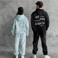 Oem French Terry Unisex Puff Printing Hoodie Oversized Mens Sweat Suits 100% Cotton Sweat Pant Jogging Set Tracksuits for Men