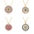 Micro-inlaid Zircon Devil Eye Pendant Necklace Colored Zircon Geometric Round Eye Necklace