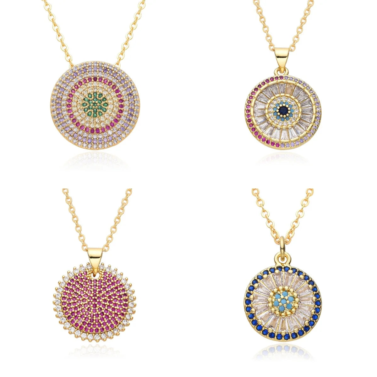Micro-inlaid Zircon Devil Eye Pendant Necklace Colored Zircon Geometric Round Eye Necklace