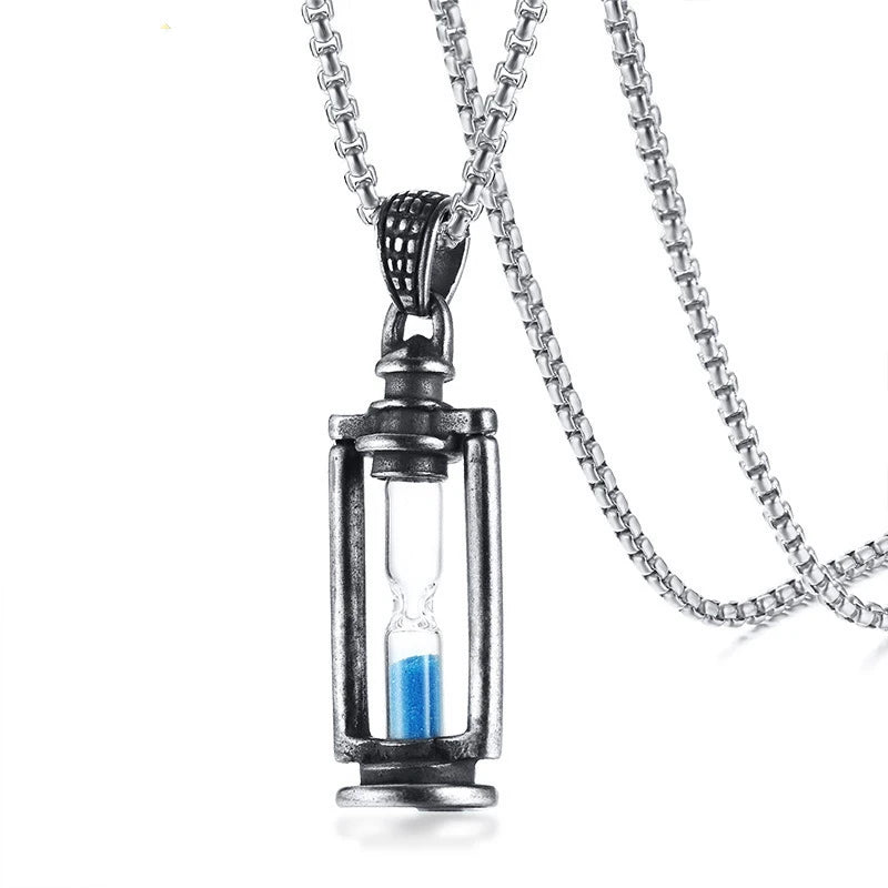 Fashion Man Vintage Jewelry Stainless Steel Hourglass Pendant Necklace