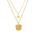 Niche Punk Fashion Layered Necklace Star Round Brand Double Pendant 14K Gold Plated Versatile Stainless Steel Necklace for Women