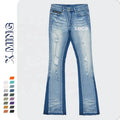 Custom Luxury Quality Trouser Flared Jeans Mens Ripped Stacked Wash Stretch Men Denim Pants Wide Leg Jeans