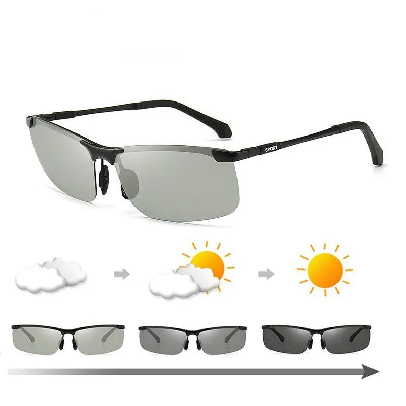 Newest Fashion Men Chameleon Driving Sun Glasses UV400 Alloy Frame Photochromic Polarized Sunglasses Men