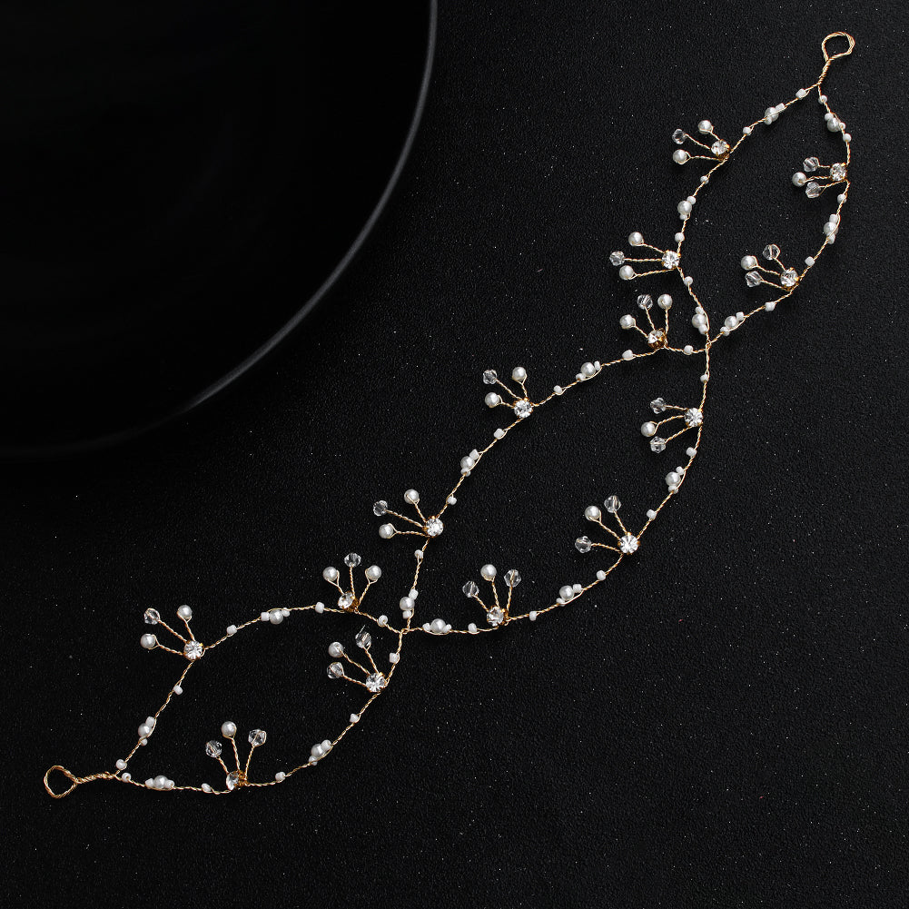 Gold Chain Handmade Pearl Crystal Headpiece Wedding Jewelry Hair Accessories Women Headband Bridal Hair Vine