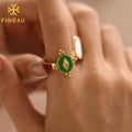 Simple Gold Plated Jewelry Quadrilateral Geometry Drip Green Stainless Steel Vintage Adjustable Boho Rings for Women