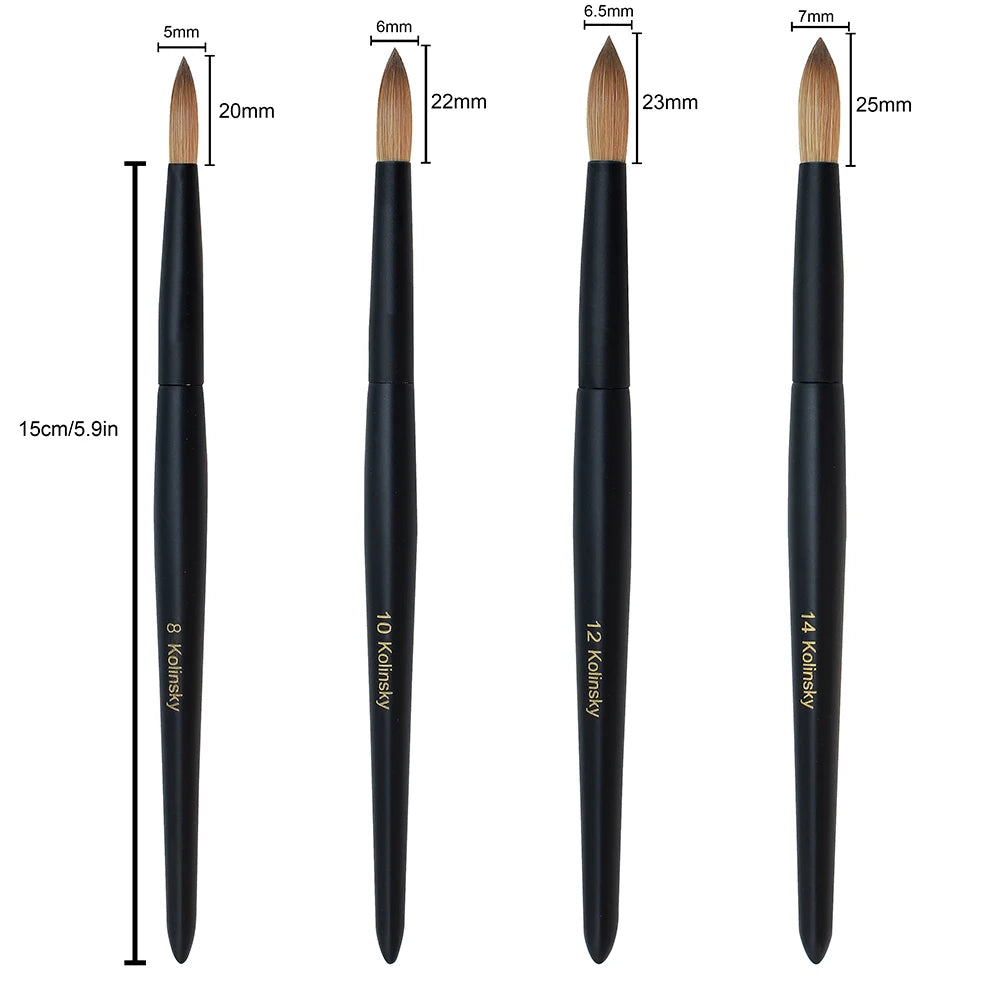 Black Wooden Handle Round Crimped 100% Pure Konlinsky Acrylic Nail Brush for Acrylic Powder Manicure Art Nail Brush #12 #14