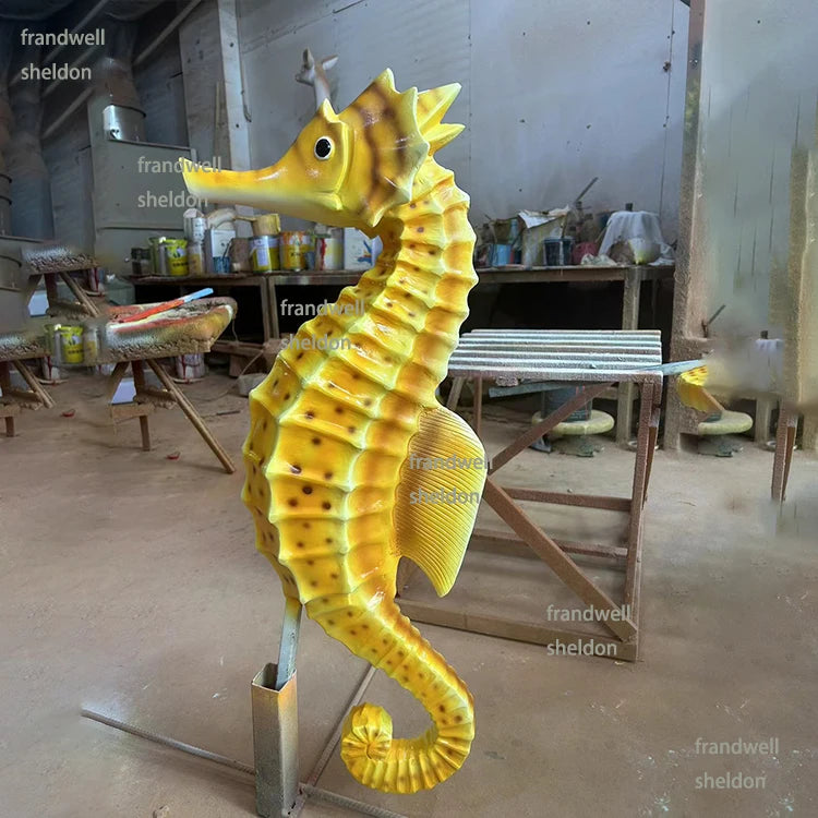 Marine Resin Hippocampus Sculpture/ Yellow Sea Horse Resin Statue/life Size Resin Crafts Sea Horse Decoration for Event Use