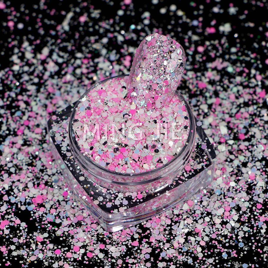 Wholesale Mixed Size Chunky Glitter Tumbler Thermo Cup Epoxy Resin Nail Polish Powder 1kg MOQ Sublimation Printing Bag Packaging