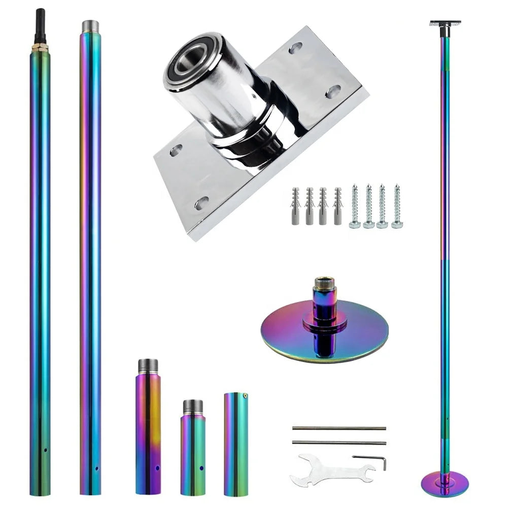Prior Fitness 45mm Colorful Dance Pole Spinning Static Rainbow Dancing Pole Portable for Height Adjustable Home GYM