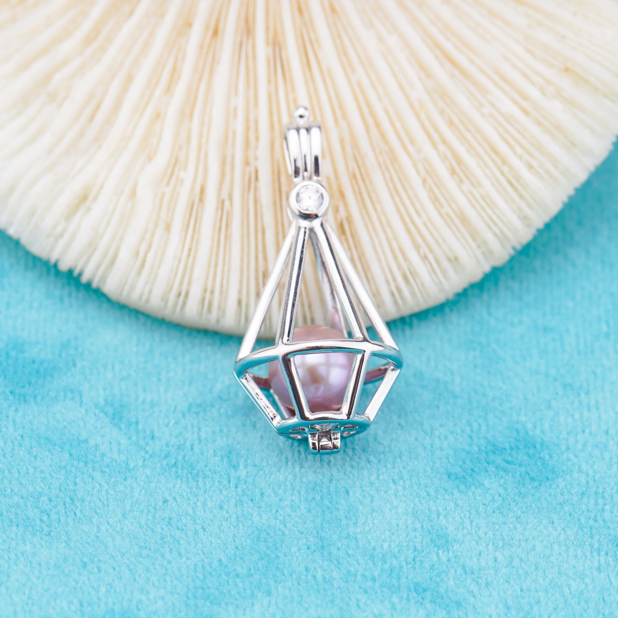 C030104 Sterling Silver Freshwater Pearl Cage Pendant Necklace Jewelry Locket for Pearl Party