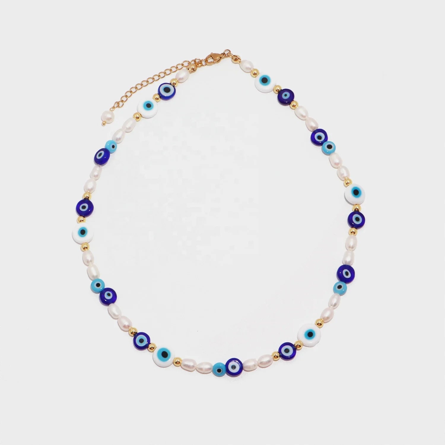 Maiou Original Design Handmade Gold Plated Classic Freshwater Pearl Evil Eyes Beaded Choker Necklace for Women Wedding Gift
