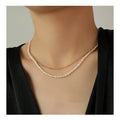 New Trendy Gold Plated Stainless Steel Double Layer Beaded Chain Freshwater Natural Pearl Choker Necklace