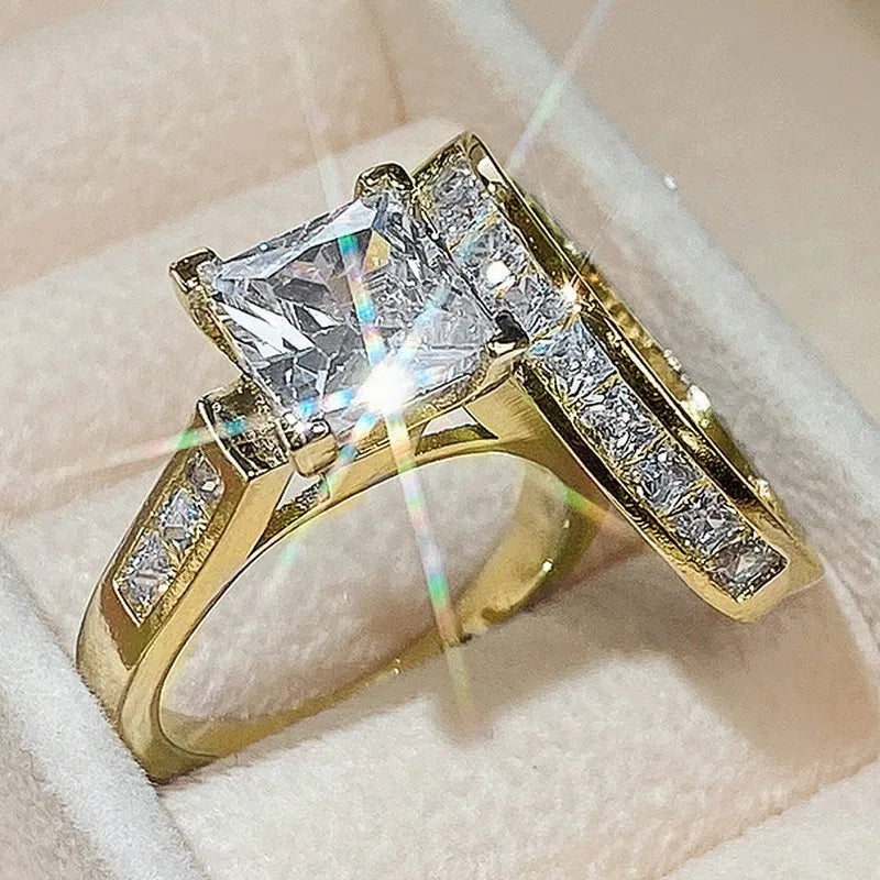 Hot Sale Bling Bling Square Diamond Zircon Ring for Couple Women Men a Pair of Wedding Ring