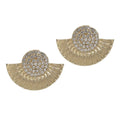 Vintage Women Statement Zinc Alloy Crystal Diamond Paved Fan Earrings Studs