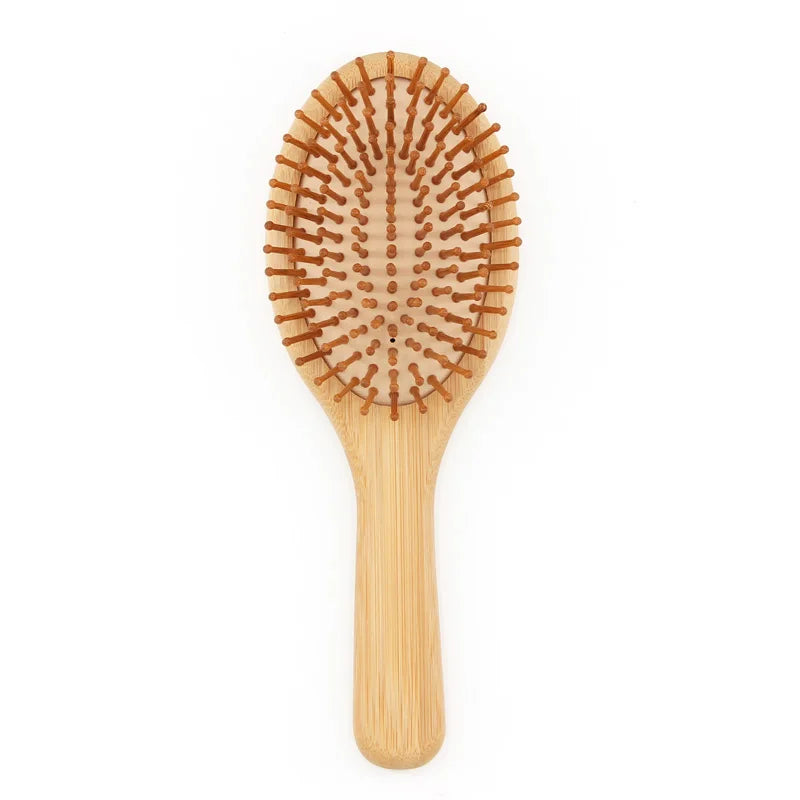 Private Logo Eco Friendly Natural Bamboo Round Hair Extension Soft Nylon Hair Brush