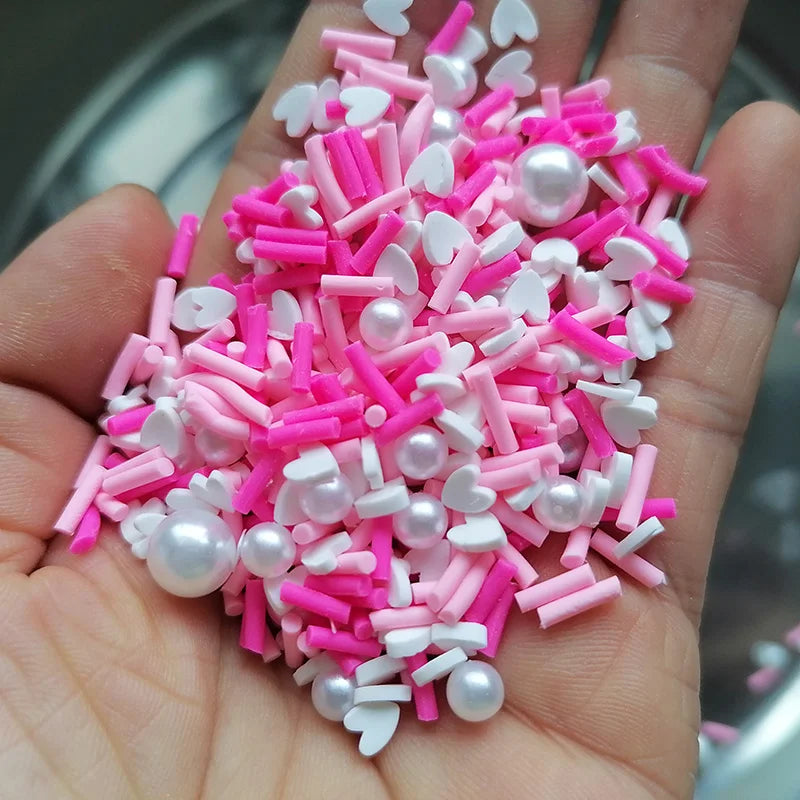 1000g Wholesale DIY Slime Supplies Polymer Sprinkles Slices White Pink Heart Mix Acrylic Pearl Beads Polymer Clay  Sprinkles