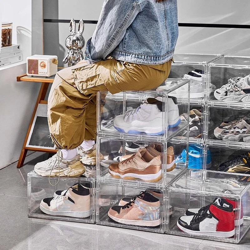 Clear Transparent Sneaker Display Case Hot Sale Drop Front Shoe Rack Box Stackable Plastic Shoe Storage Kitchen Garage Bag Tool MegaBDM