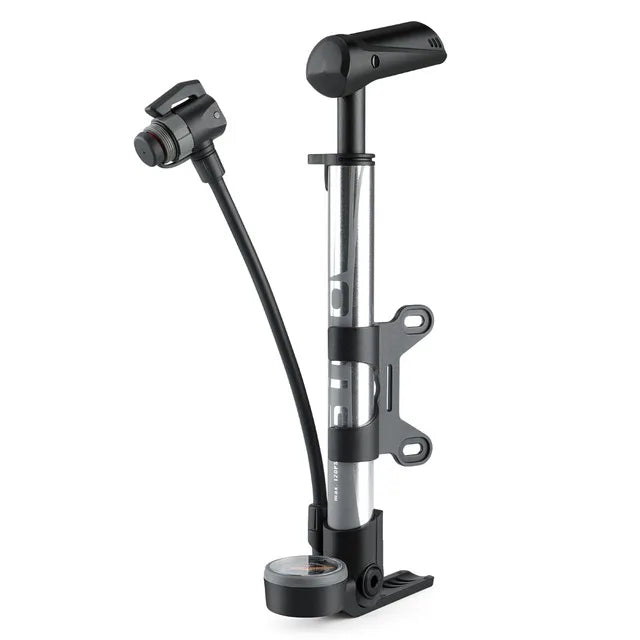 GIYO Aluminum Alloy Floor/Hand Pump for MTB & Road Bikes Presta/Schrader Valve Compatibility 160 PSI Max Pressure Gauge Included