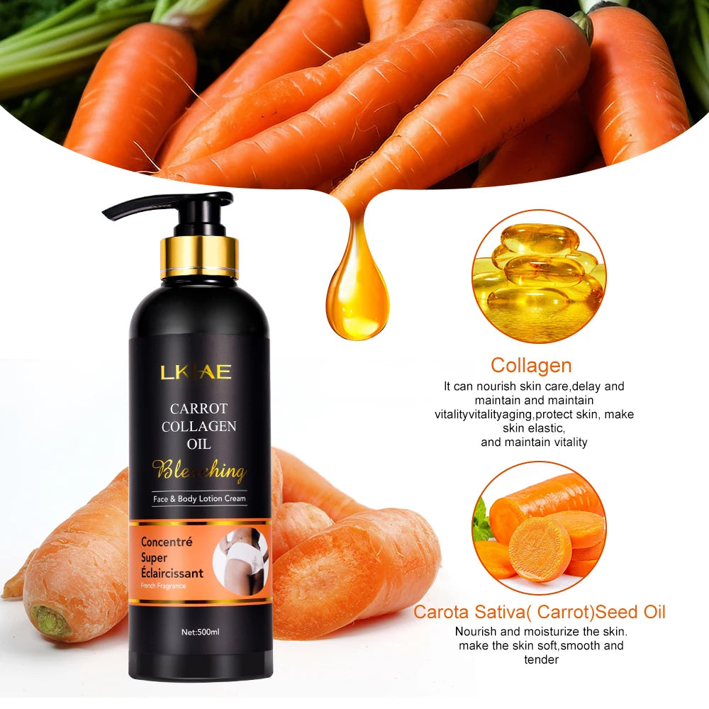 Private Label Organic Vegan Collagen Carrot Oil Vitamin C Fresh Scent Natural Whitening Lightening Moisture Body Lotion for All