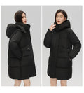 Winter Warm Hooded Mid Length Abrigos De Plumas Women Casual Zipper Long Sleeve Duck Down Coats Tops Solid Thicken Outerwears