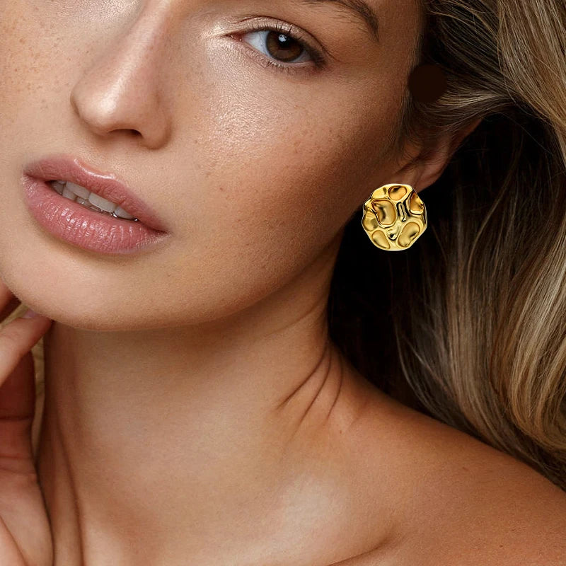 Wholesale Women's Fancy Irregular Vintage Stud Earrings Fashion Jewelry with Emerald Brass/Copper Material Parties Engagements