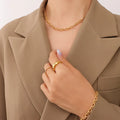 French Design Exaggerated Stainless Steel Two-Piece 18K Gold Plated Thick Straps Necklace Bracelet Necklace Women's Jewelry Set