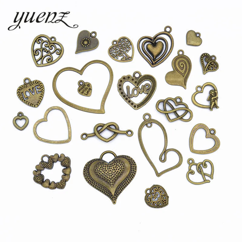 22pcs/bag Mixed Bronze Heart Shaped Charms Pendants for Bracelet Necklace DIY Jewelry Making Necklace Bracelet Accessories U033