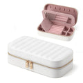 Elegant White Black PU Leather Jewelry Storage Holder Box With Mirror Two Size Portable Zipper Case for Rings Earrings Necklaces