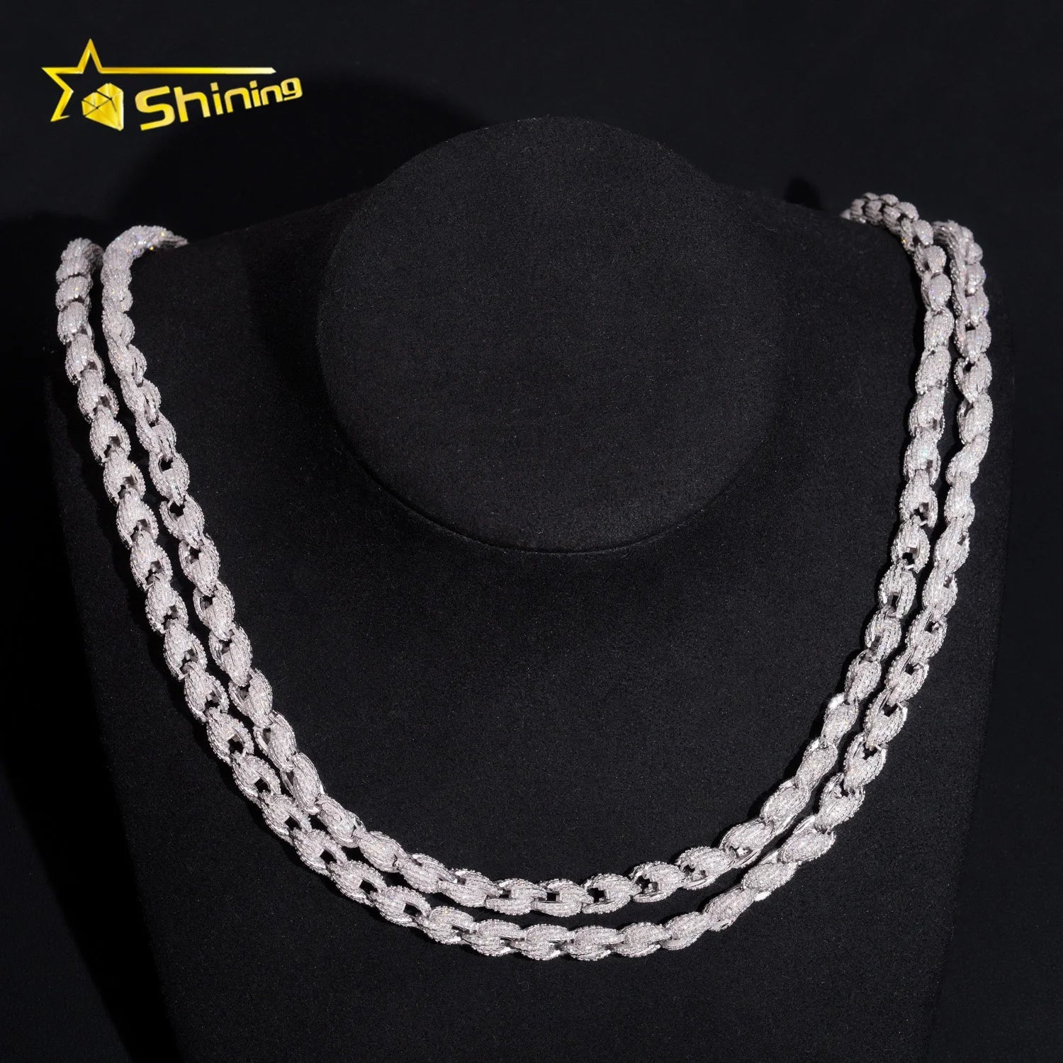 Pass Diamond Tester Hip Hop 7.5mm 925 Silver Fully Iced Out Twist Moissanite Diamond Rope Chain