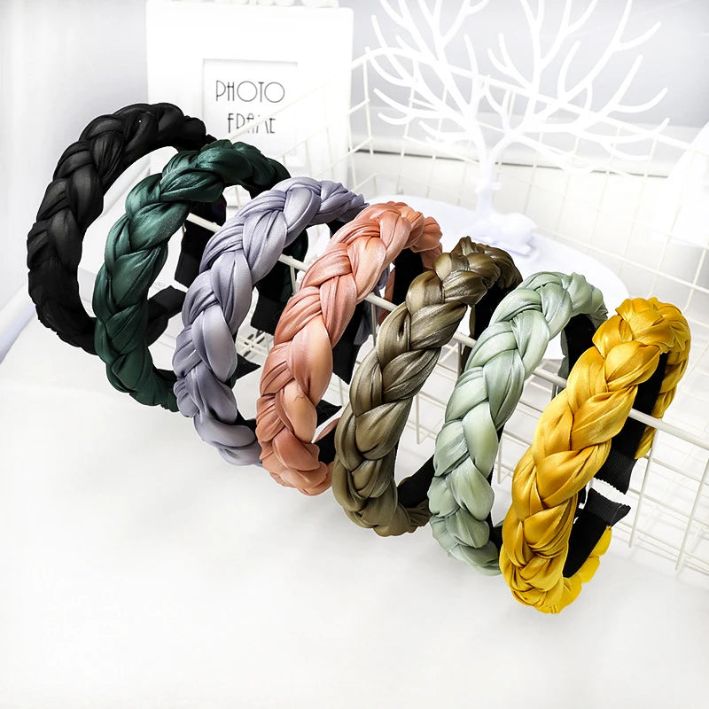 Korea Sponge Padded Colorful Silk Fabric Twisted Cross Braided Headband Hair Accessories for Women