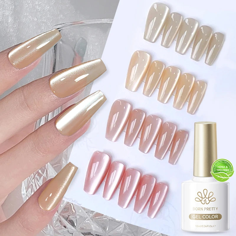 BORN PRETTY 10ML OEM White Silver Light Ceramic Cat Magnetic Gel Super Shine Moonlight Cat Eye Gel Polish Collection Varnish