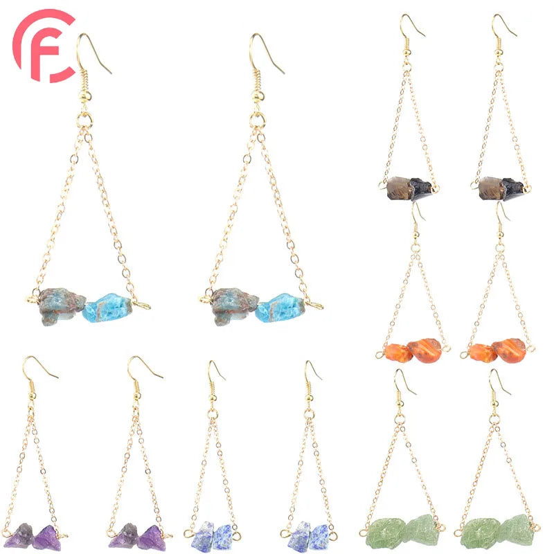 Natural Crystal Raw Stone Earrings Amethyst Rose Quartz Citrine Chakra Gemstone Earrings for Women