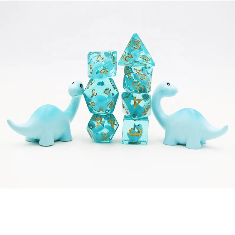 Custom 16mm RPG Polyhedral Resin Animal Light blue Tanystropheus Dice Set for Role-Playing Games