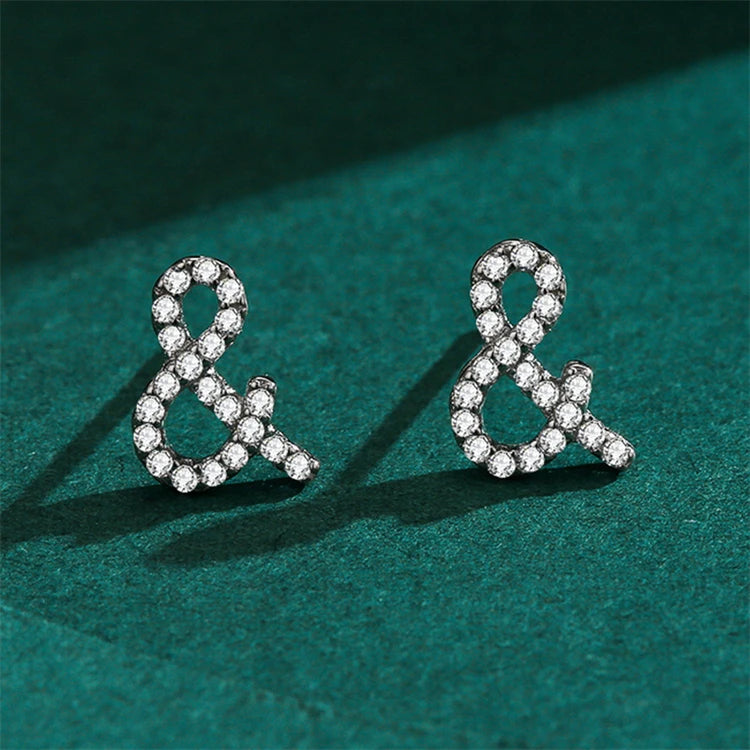 Mini 925 Sterling Silver Symbol Sign Logo CZ Diamond Stud Earrings for Women