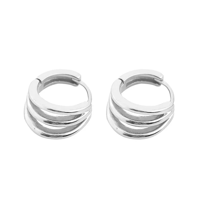 Wholesale 925 Sterling Silver Gold Three Loops Hoop Earrings for Women Jewelry 2022