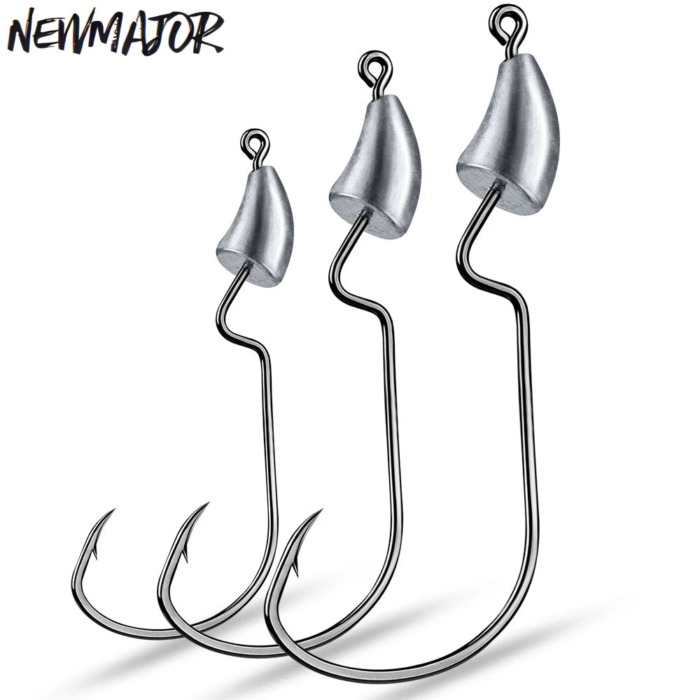 NEWMAJOR High Carbon Steel Bullet Jig Head Fishing Hooks 1.75g 2.5g 3.5g Offset Stainless Steel Worm Lure Barbed Streams