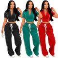 Y901481 Custom Tracksuits for Women Short Sleeve Zipper Top and Loose Pants Set Jogging Suits Women Sports Outfits for Women
