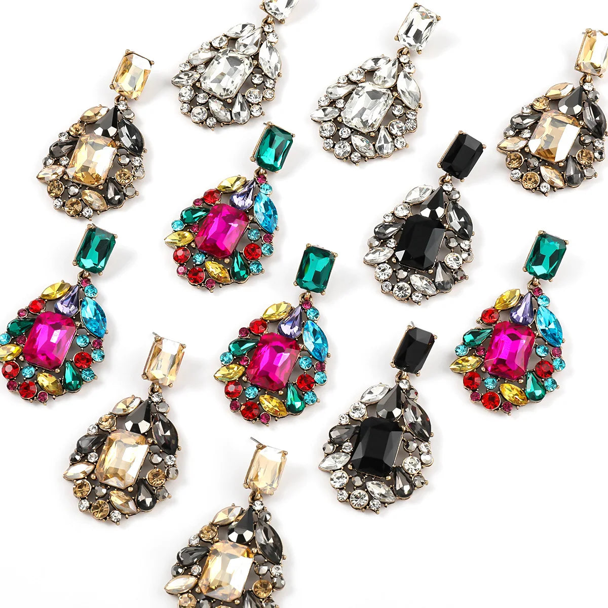 HOVANCI 4 Fashion Jewelry Boho Vintage Rhinestone Dangle Earrings Luxury Jeweled Full Colorful CrystalPendant Earrings for Women