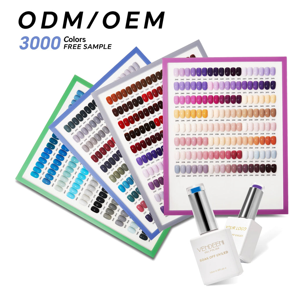 Vendeeni Wholesale Supply OEM/ODM Custom Nail Supplies Uv Gel Gel Nail Polish 3000 Colors Solid Gel Nail Polish Circular Bottles