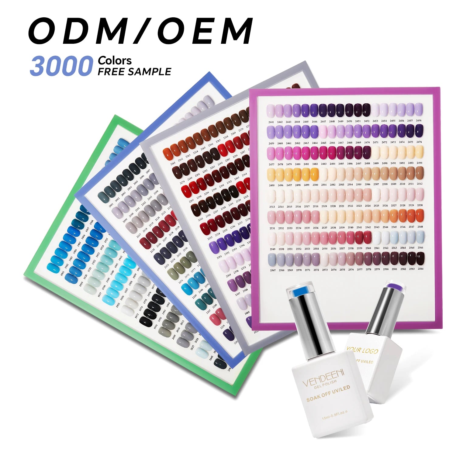 Vendeeni Wholesale Supply OEM/ODM Custom Nail Supplies Uv Gel Gel Nail Polish 3000 Colors Solid Gel Nail Polish Circular Bottles