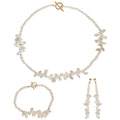Pearl Jewelry Set Necklace Bracelet Earrings Freshwater Pearl Baroque Petal Shape Fashion Natural Anniversary Gift 18K Gold 63mm