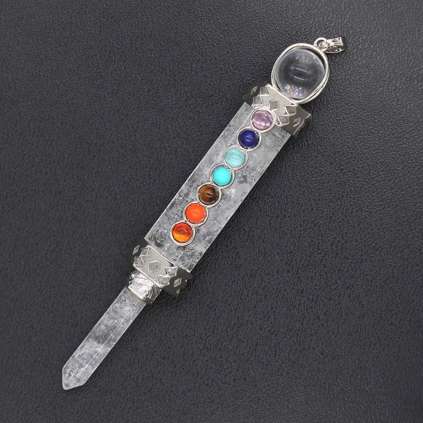 7 Chakra Clear Quartz Healing Stick Wholesale Gemstone Wand Pendant Manufacturer Jewelry